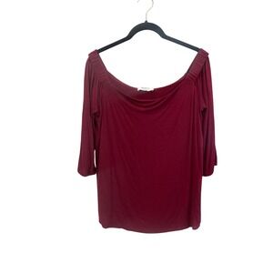 Bailey 44 Burgundy Off The Shoulder 3/4 Sleeve Jersey Top Size M